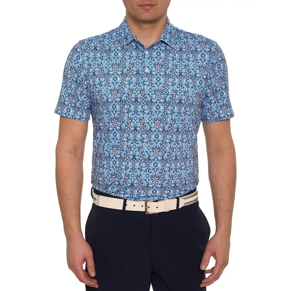 Robert Graham Medallion Tiles Golf Polo Shirt Men 3XL Blue Performance NWT $128